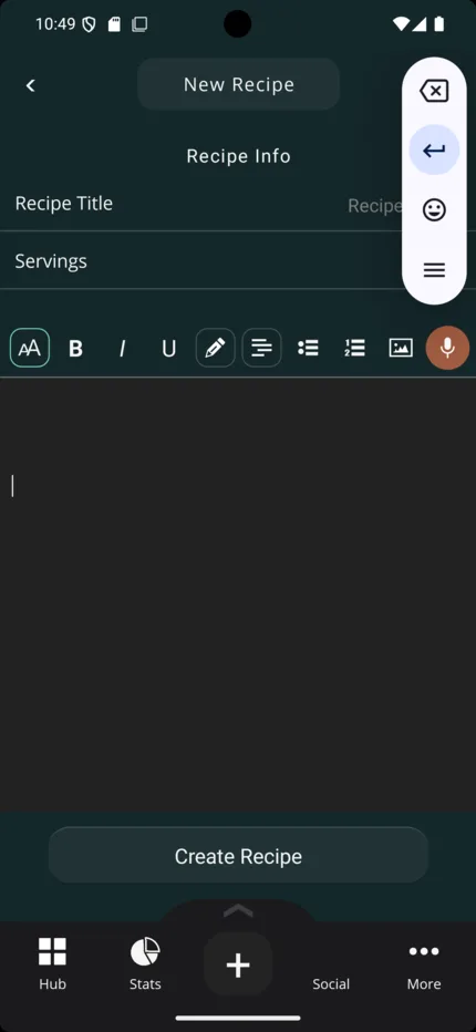 Older BiteBalance recipe editor screen.